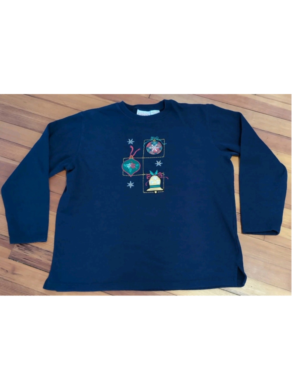 Vtg Basic Editions Holiday Sweatshirt Womens L Christmas Granny Core Ornaments